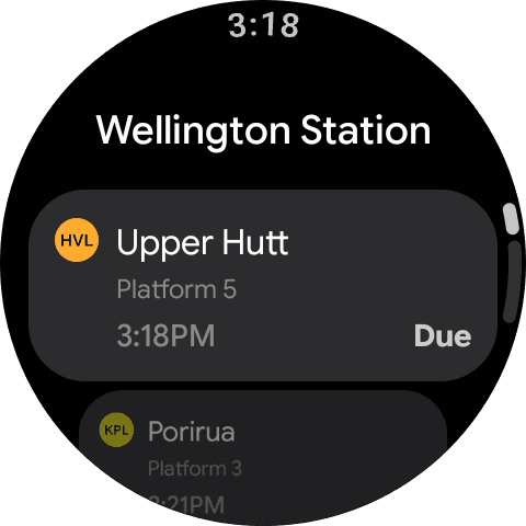Catchy Wear OS train stop view